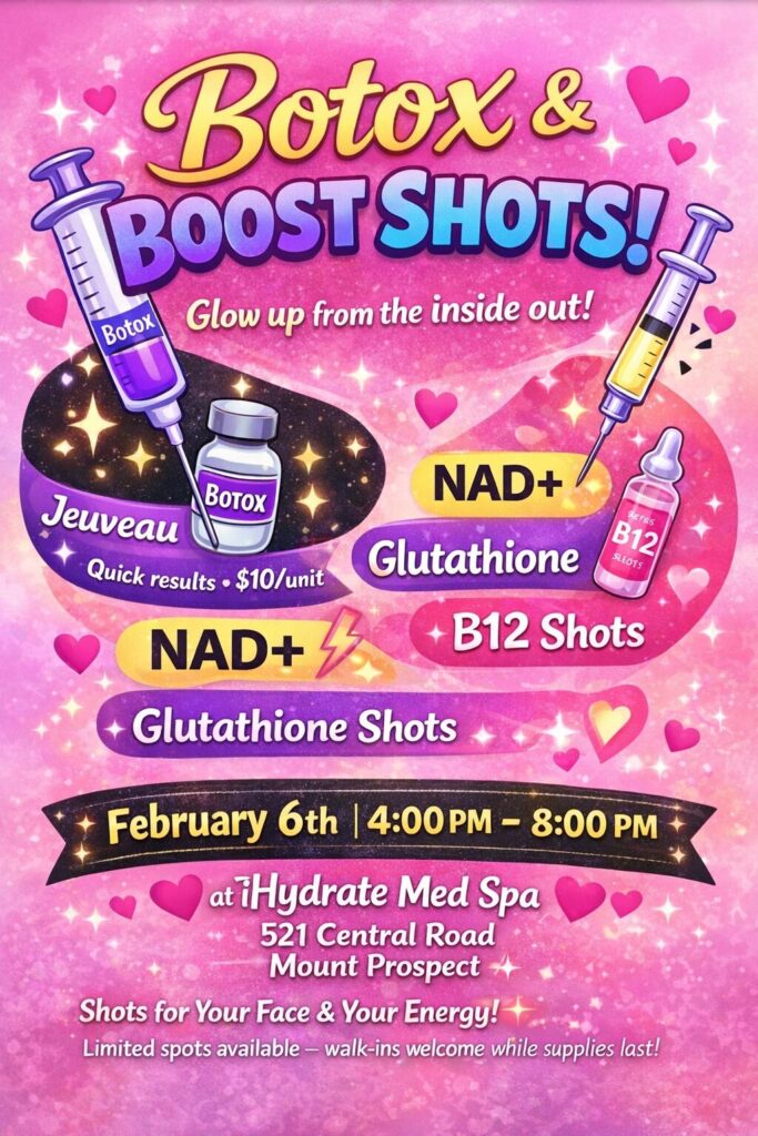 ChatGPT Image Jan 17, 2026, 11_50_56 AM Valentine’s Day Botox & wellness party at iHydrate Med Spa in Mount Prospect, IL. Jeuveau, NAD+, glutathione, and B12 shots. Feb 6, 4–8 PM
